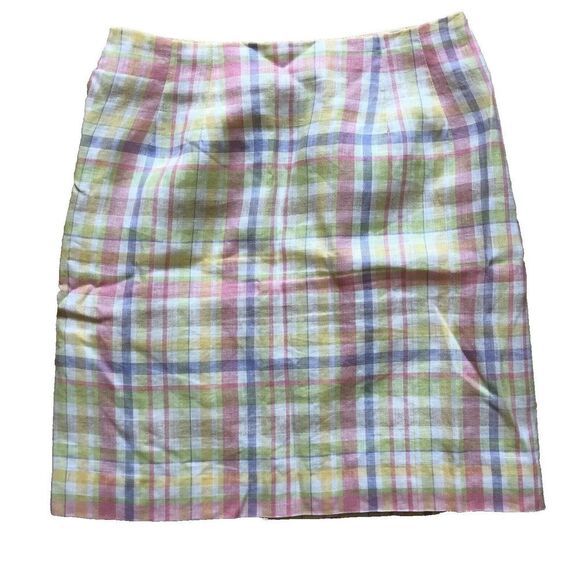 Vintage Rainbow Pastel Plaid Wrap Skirt Size XS Liz Claiborne 90s Linen - Picture 2 of 4